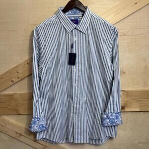 NWT Tallia Long Sleeve Collared Men's Extra Large Dress Shirt Flip Cuffs Stripe